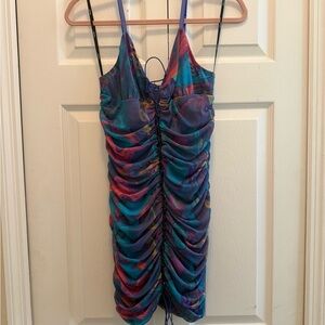 Multi-Color Ruched lace up Mini Dress